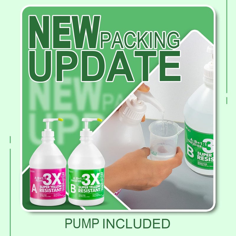 Puduo Crystal Clear Epoxy Resin 1 Gallon Kit with Pump, Anti-Yellowing Resin for Art, Jewelry Making, Casting, Silicone Molds, Crafting - Image 2